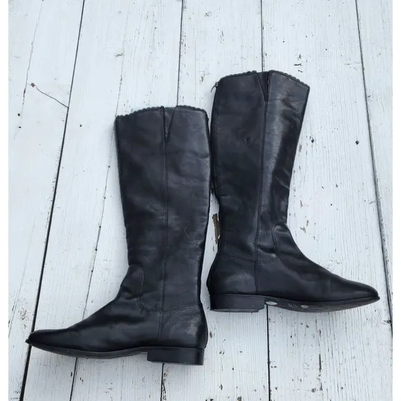 Jack Rogers Lisbeth Women Black Knee Leather Boots WIDE CALF US 11 EU 41.5