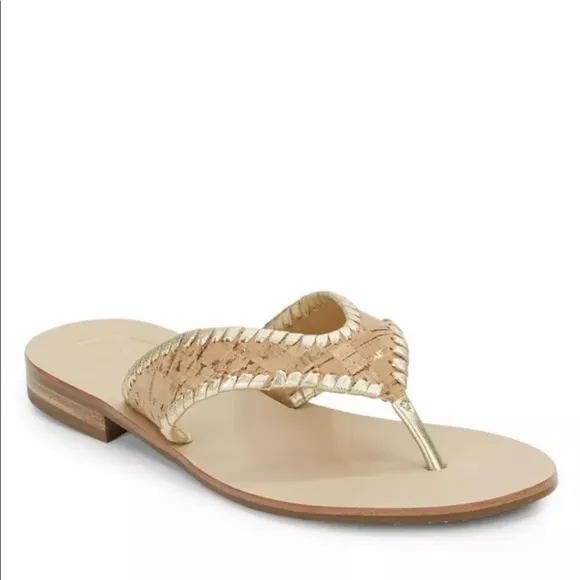 Jack Rogers Megan Cork &amp; Leather Thong Sandals