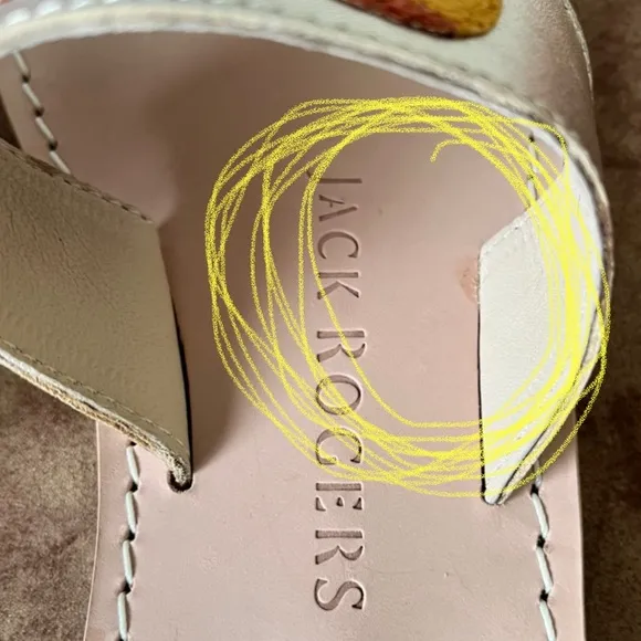 JACK ROGERS NIB AUTH GOLD METALLIC LEATHER ARIES EMBROIDERY THONG SANDALS