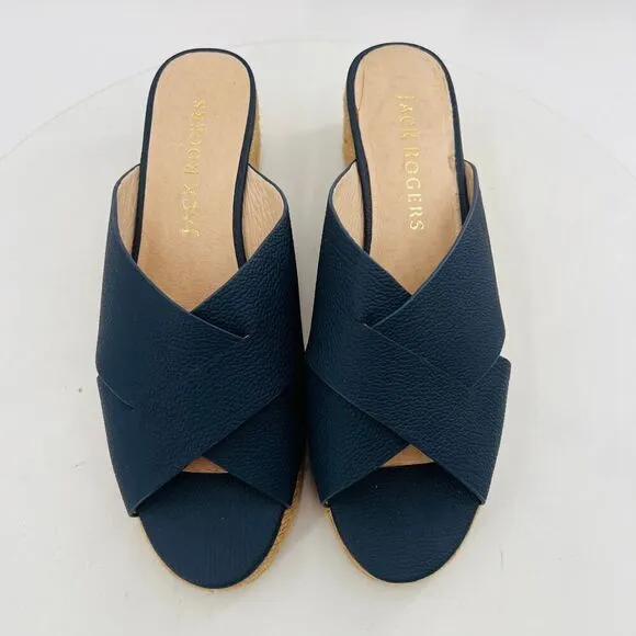 Jack Rogers Palmer Women’s Espadrilles Blue Leather Wedge Sandal Size 9M