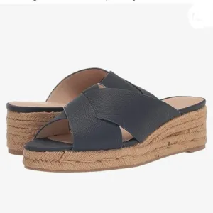 Jack Rogers Palmer Women’s Espadrilles Blue Leather Wedge Sandal Size 9M