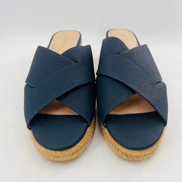 Jack Rogers Palmer Women’s Espadrilles Blue Leather Wedge Sandal Size 9M
