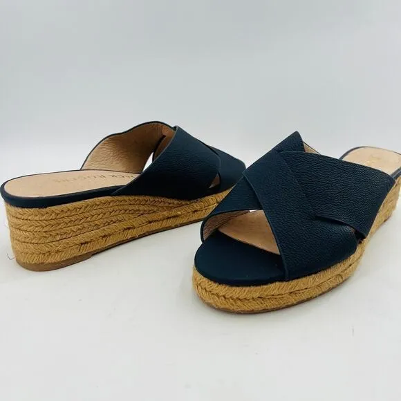 Jack Rogers Palmer Women’s Espadrilles Blue Leather Wedge Sandal Size 9M
