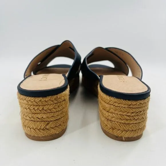 Jack Rogers Palmer Women’s Espadrilles Blue Leather Wedge Sandal Size 9M