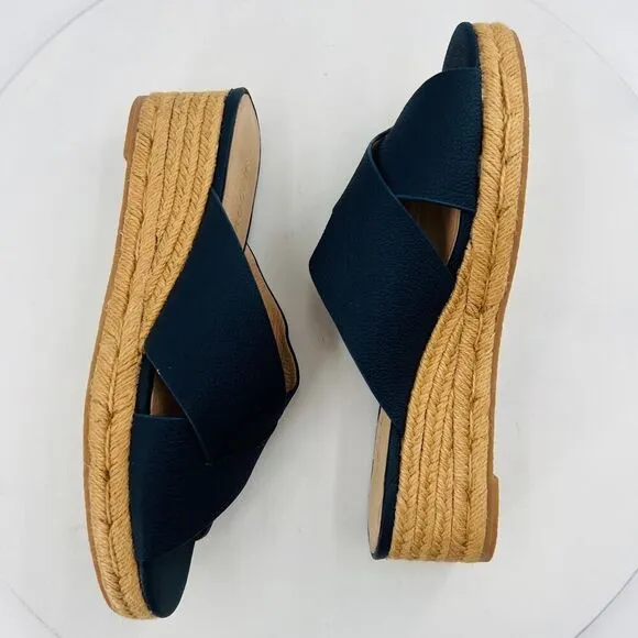 Jack Rogers Palmer Women’s Espadrilles Blue Leather Wedge Sandal Size 9M