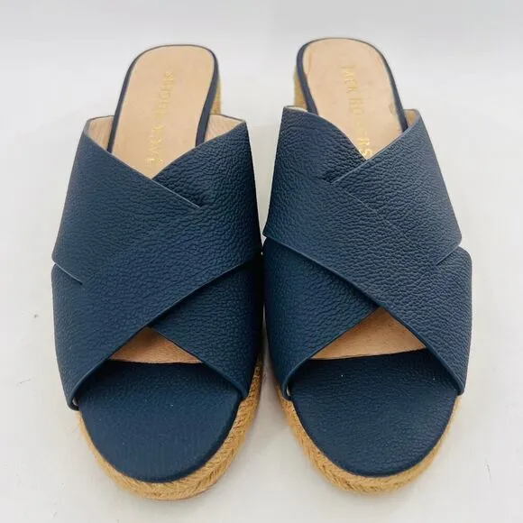 Jack Rogers Palmer Women’s Espadrilles Blue Leather Wedge Sandal Size 9M