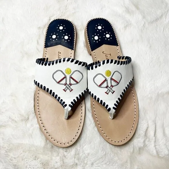 Jack Rogers Pickleball Embroidered Whipstitch Flat Thong Sandals NWOT Size 9