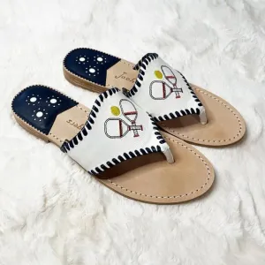 Jack Rogers Pickleball Embroidered Whipstitch Flat Thong Sandals NWOT Size 9