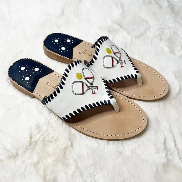 Jack Rogers Pickleball Embroidered Whipstitch Flat Thong Sandals NWOT Size 9