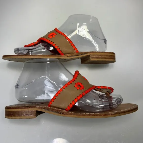 Jack Rogers Tan Orange Leather Thong Sandals Size 8