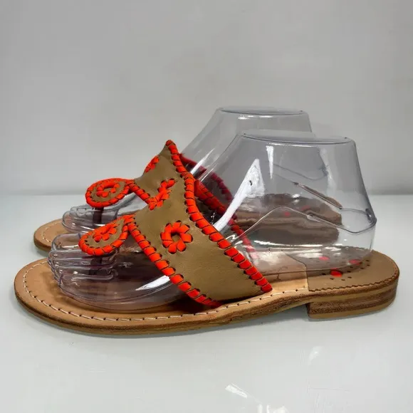 Jack Rogers Tan Orange Leather Thong Sandals Size 8