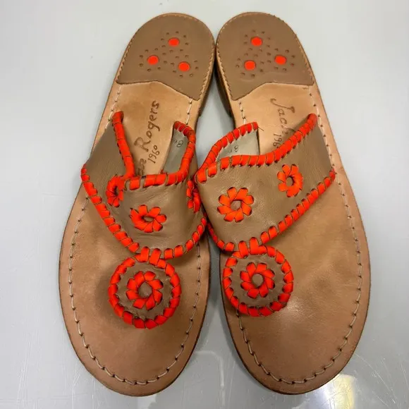 Jack Rogers Tan Orange Leather Thong Sandals Size 8