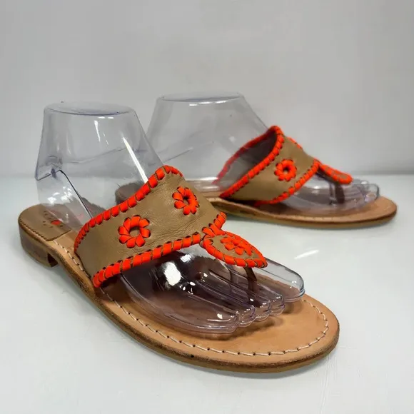 Jack Rogers Tan Orange Leather Thong Sandals Size 8