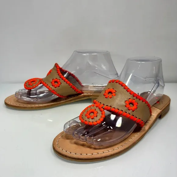 Jack Rogers Tan Orange Leather Thong Sandals Size 8