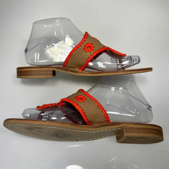 Jack Rogers Tan Orange Leather Thong Sandals Size 8