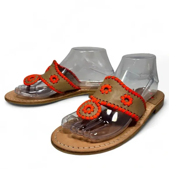 Jack Rogers Tan Orange Leather Thong Sandals Size 8