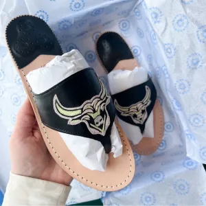 JACK ROGERS Taurus Embroidery Leather Thong Sandals