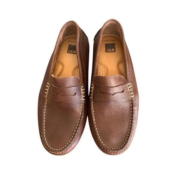 J&amp;M Mens Flex Loafers Sheepskin Leather Slip On Comfort‎ Dress Shoes Size 9M
