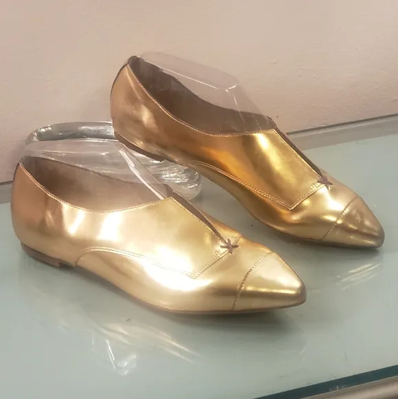 Jay Adoni Leather Rose Gold Flat Loafers, Size 10