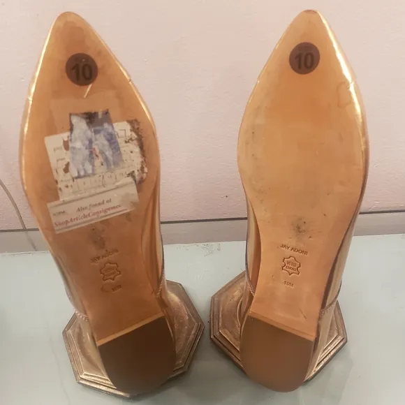 Jay Adoni Leather Rose Gold Flat Loafers, Size 10