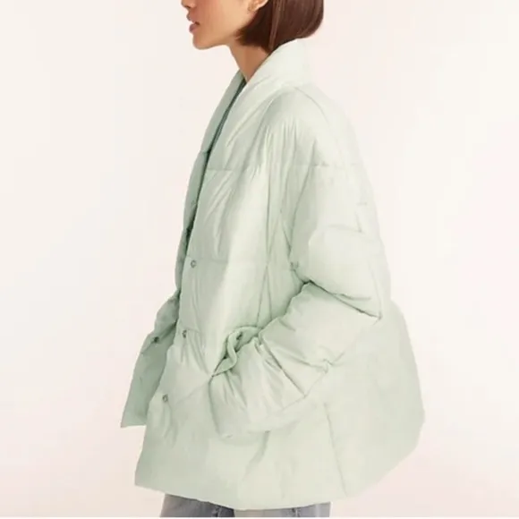 J.CREW Alps faux down Mint Pastel Green Signature Puffer Primaloft Jacket Coat