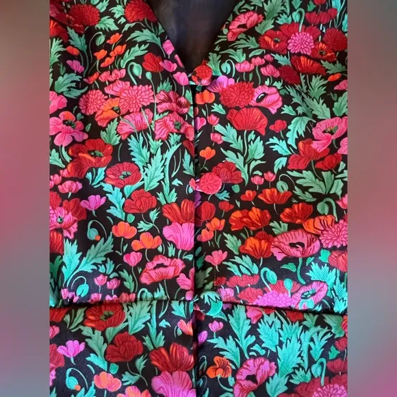 J.Crew Collection Drapey Puff Sleeve Dress Ratti Red Blooms Size 14 Maxi Sheath