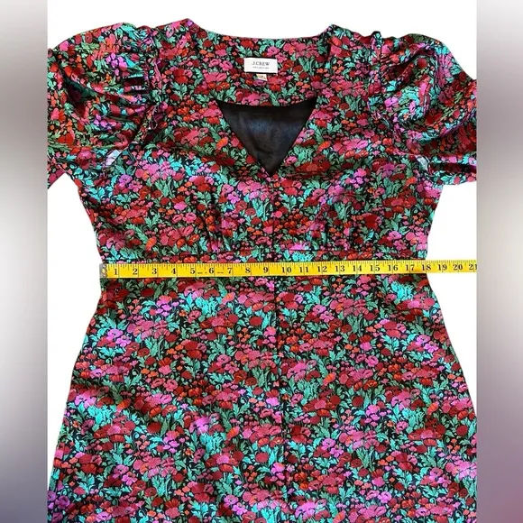 J.Crew Collection Drapey Puff Sleeve Dress Ratti Red Blooms Size 14 Maxi Sheath