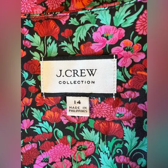 J.Crew Collection Drapey Puff Sleeve Dress Ratti Red Blooms Size 14 Maxi Sheath