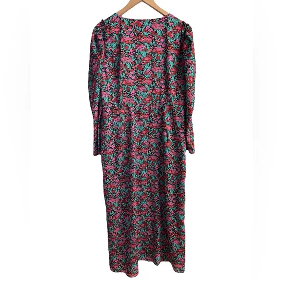 J.Crew Collection Drapey Puff Sleeve Dress Ratti Red Blooms Size 14 Maxi Sheath