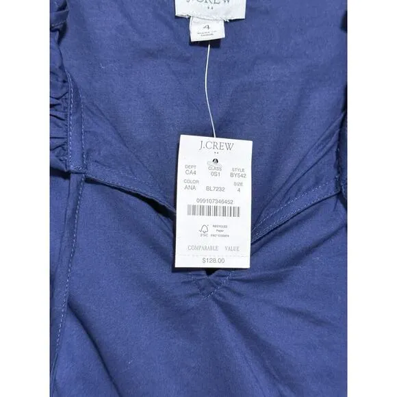 J.Crew Factory Midi Dress Size 4 Navy Tiered Fit &amp; Flare NWT Tie-Neck Sleeveless