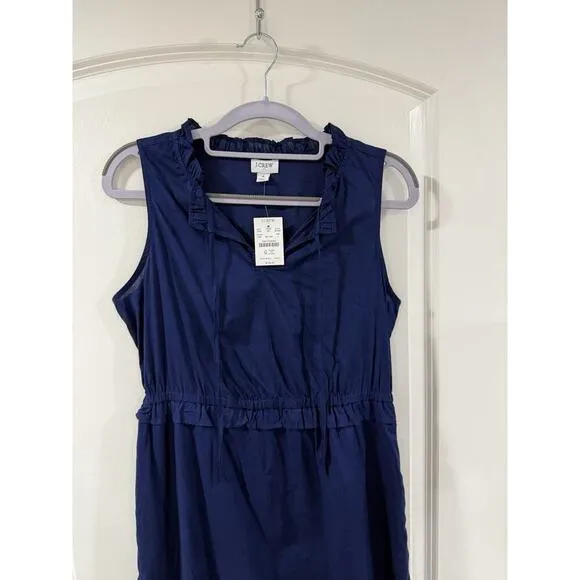 J.Crew Factory Midi Dress Size 4 Navy Tiered Fit &amp; Flare NWT Tie-Neck Sleeveless