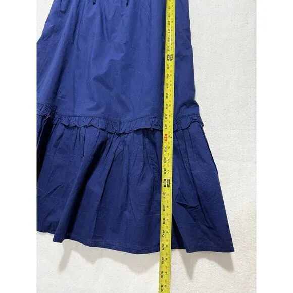 J.Crew Factory Midi Dress Size 4 Navy Tiered Fit &amp; Flare NWT Tie-Neck Sleeveless