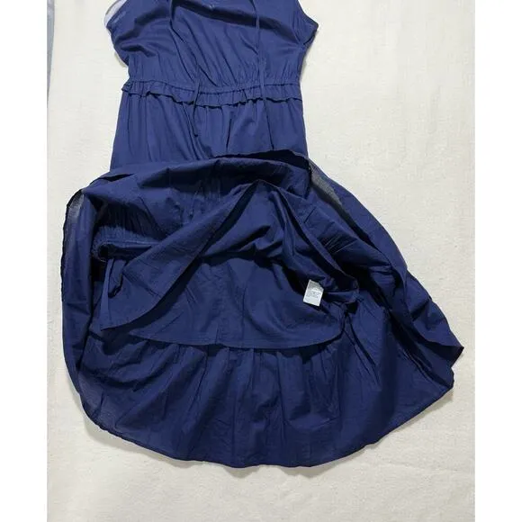 J.Crew Factory Midi Dress Size 4 Navy Tiered Fit &amp; Flare NWT Tie-Neck Sleeveless