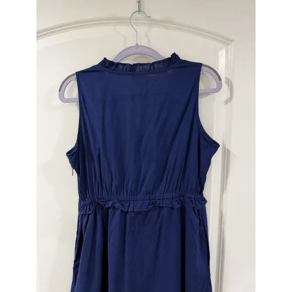 J.Crew Factory Midi Dress Size 4 Navy Tiered Fit &amp; Flare NWT Tie-Neck Sleeveless