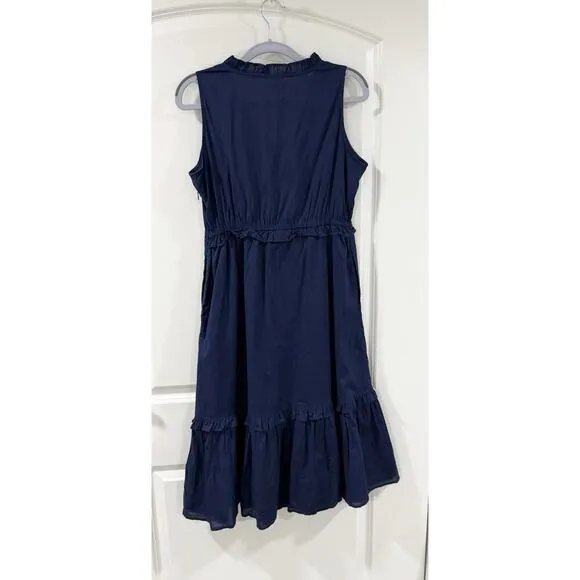 J.Crew Factory Midi Dress Size 4 Navy Tiered Fit &amp; Flare NWT Tie-Neck Sleeveless