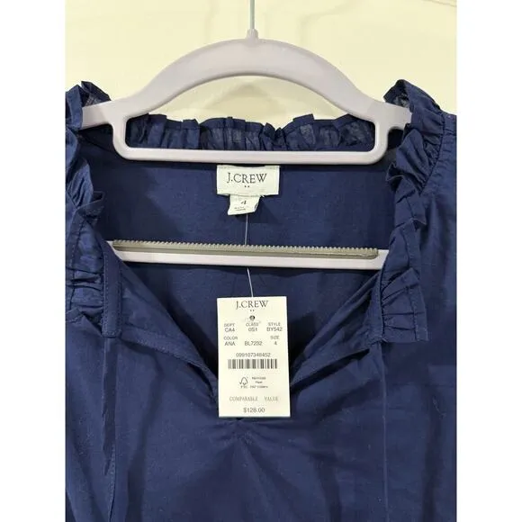 J.Crew Factory Midi Dress Size 4 Navy Tiered Fit &amp; Flare NWT Tie-Neck Sleeveless