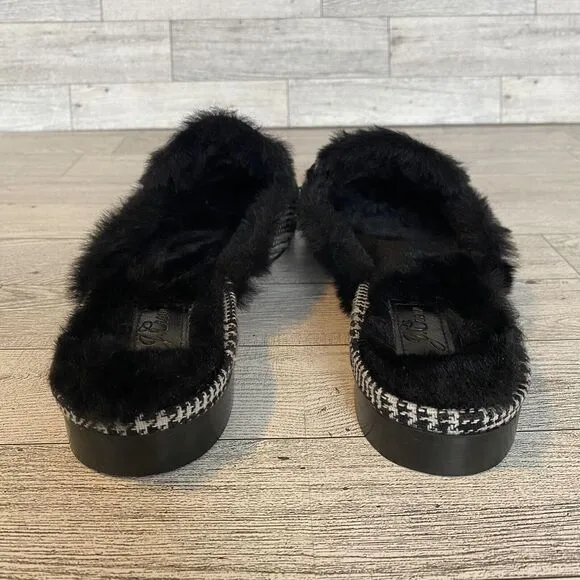JCrew Faux Fur Lined Academia Penny Loafer Mules Plaid Tweed‎ Women's 8