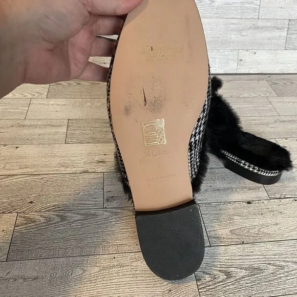 JCrew Faux Fur Lined Academia Penny Loafer Mules Plaid Tweed‎ Women's 8