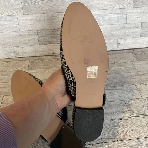 JCrew Faux Fur Lined Academia Penny Loafer Mules Plaid Tweed‎ Women's 8