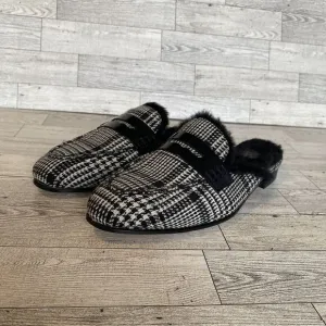 JCrew Faux Fur Lined Academia Penny Loafer Mules Plaid Tweed‎ Women's 8