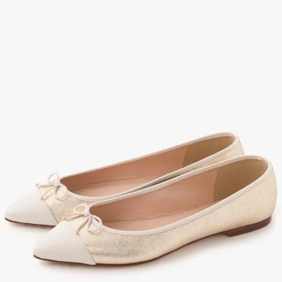 J.Crew Gemma Cap-toe Flats in Metallic Gold Sz 8.5 Gently Loved w/Box