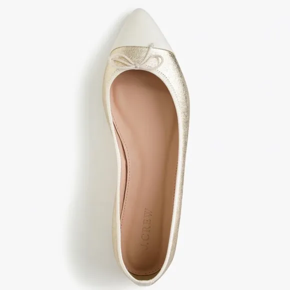 J.Crew Gemma Cap-toe Flats in Metallic Gold Sz 8.5 Gently Loved w/Box