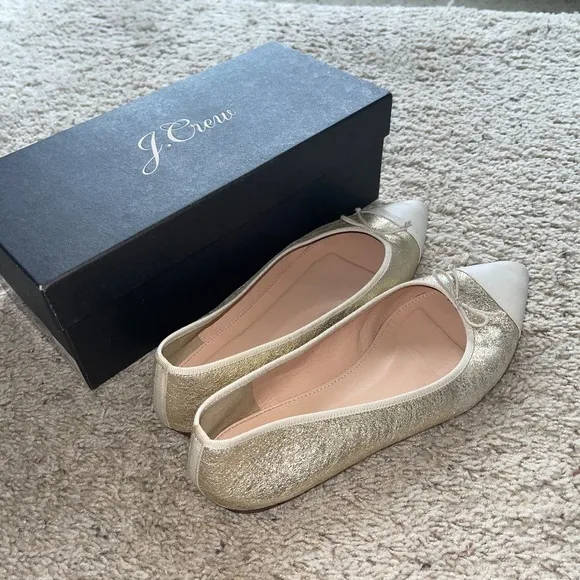 J.Crew Gemma Cap-toe Flats in Metallic Gold Sz 8.5 Gently Loved w/Box