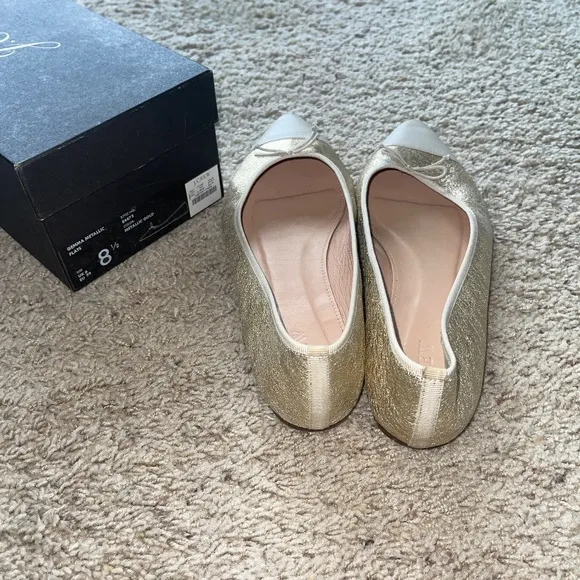 J.Crew Gemma Cap-toe Flats in Metallic Gold Sz 8.5 Gently Loved w/Box