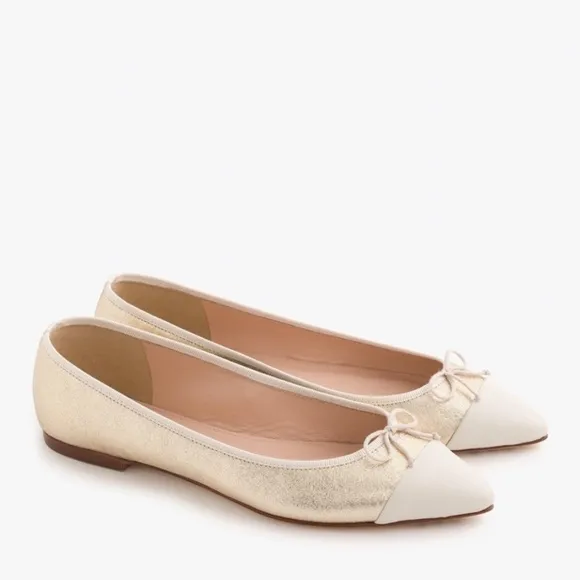 J.Crew Gemma Cap-toe Flats in Metallic Gold Sz 8.5 Gently Loved w/Box