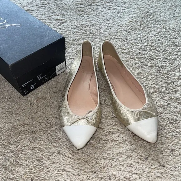 J.Crew Gemma Cap-toe Flats in Metallic Gold Sz 8.5 Gently Loved w/Box