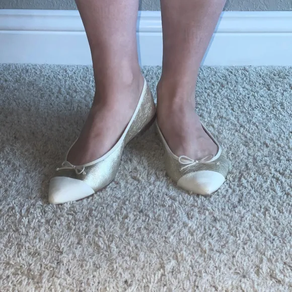 J.Crew Gemma Cap-toe Flats in Metallic Gold Sz 8.5 Gently Loved w/Box