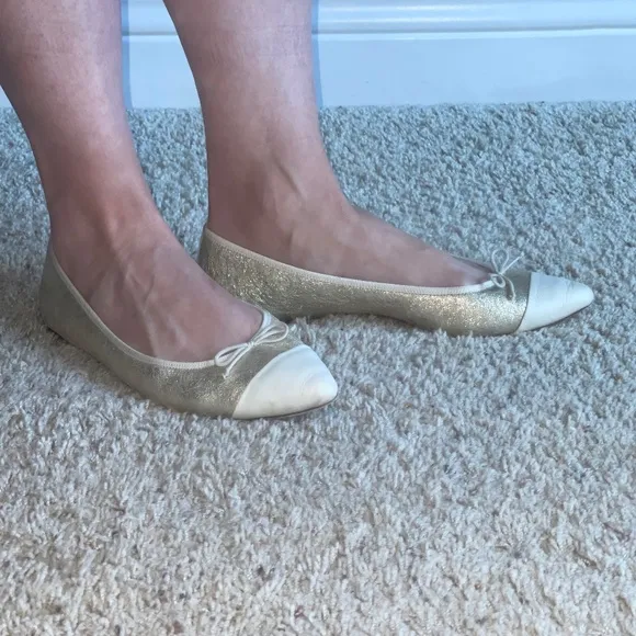 J.Crew Gemma Cap-toe Flats in Metallic Gold Sz 8.5 Gently Loved w/Box