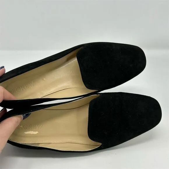 J.Crew Women's Black Suede Leather Smoking Loafers Size 7.5 Casual Flats