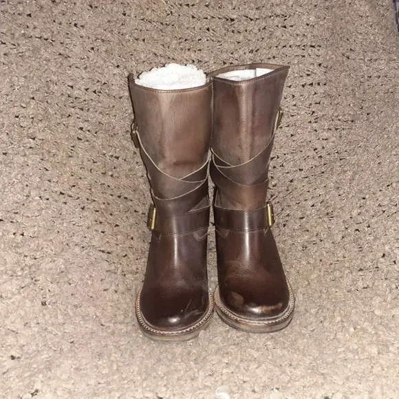 JEFFERY CAMPBELL-Brown Leather Buckle Strappy Mid-Calf Boots-Sz 37-Excellent